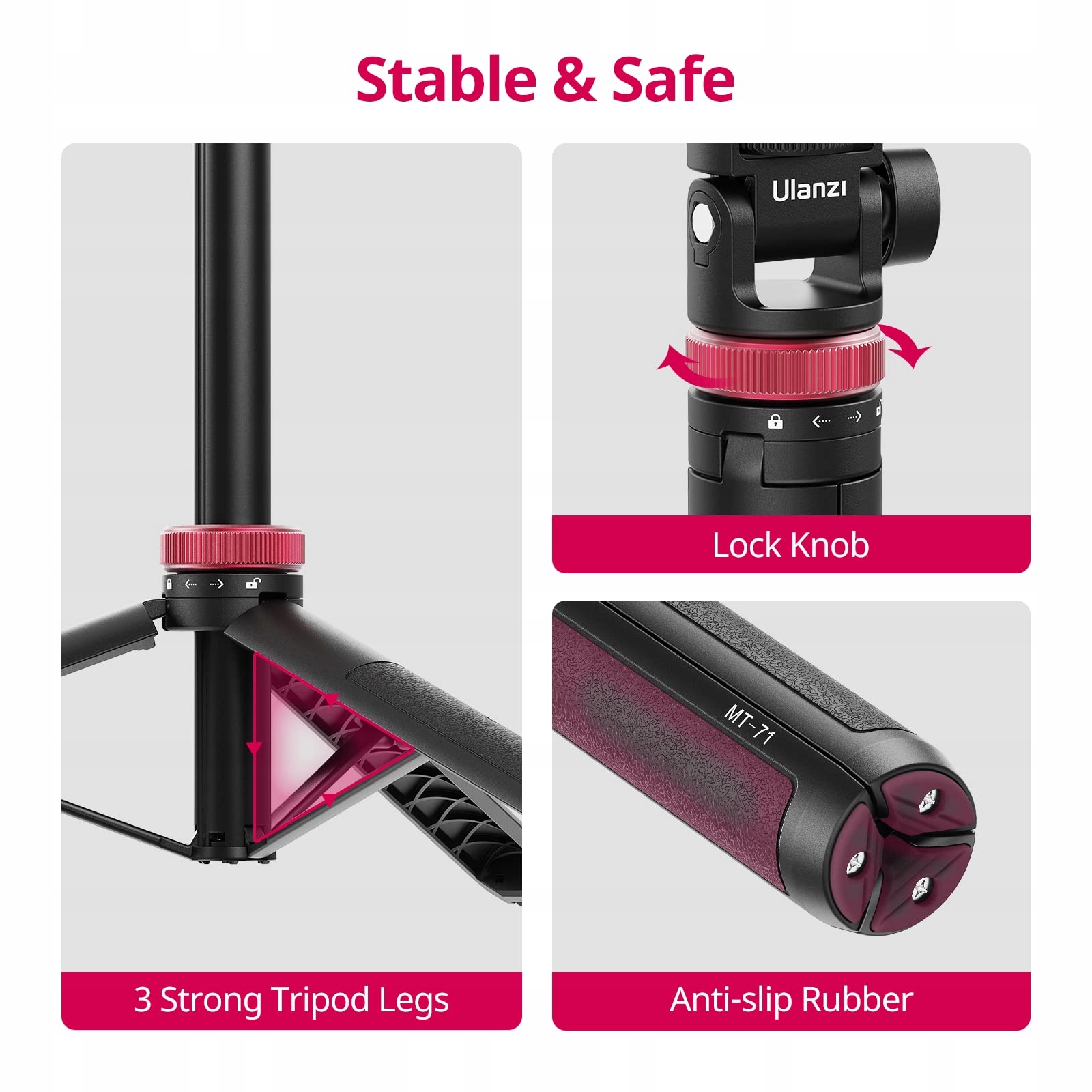ULANZI MT71 Statyw Selfie Stick Do Kamer Akcji DJI One XR RS GO 2 — miniatura 4