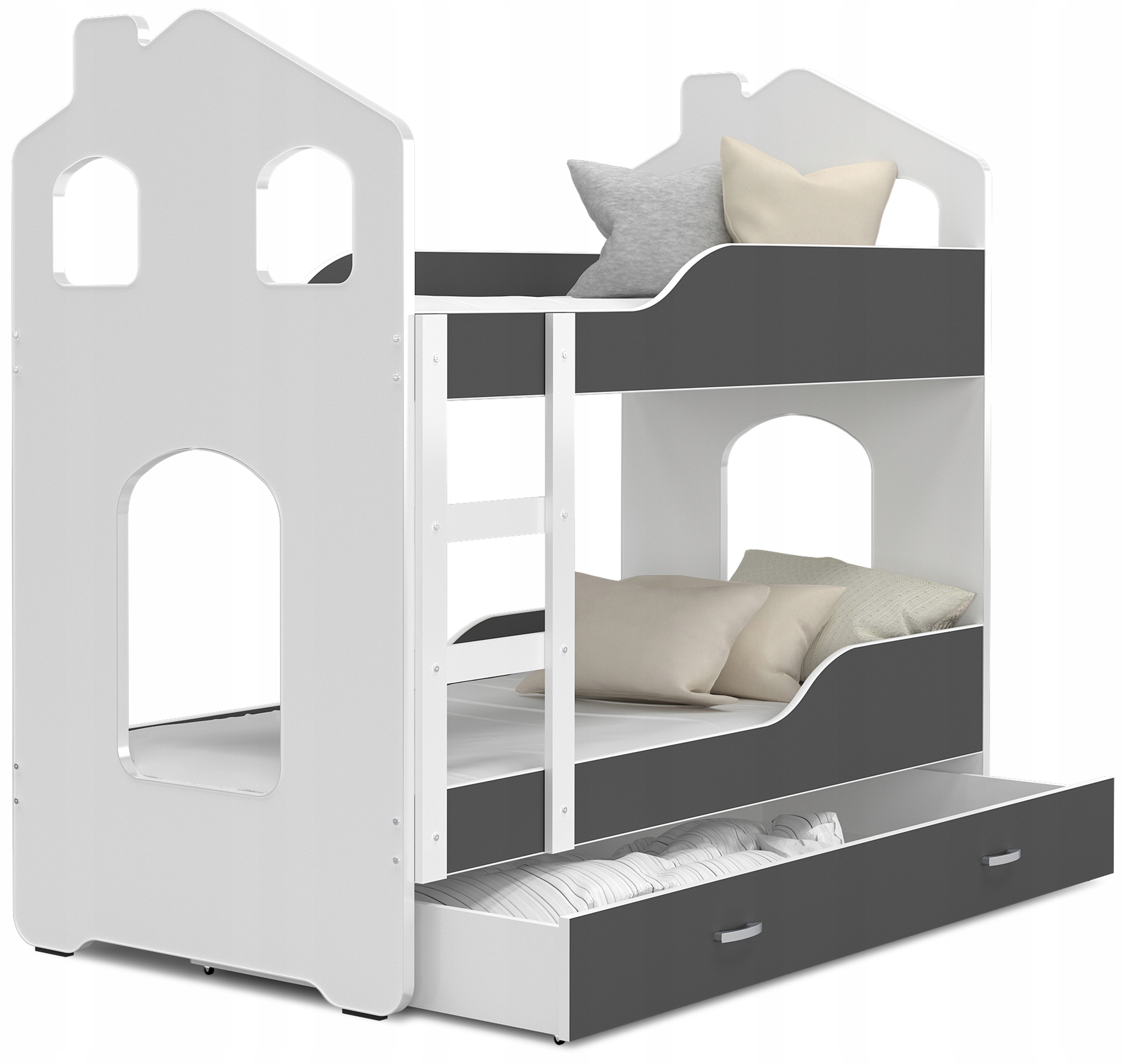 Łóżko piętrowe 160x80 białe szare DOMINIK DOMEK