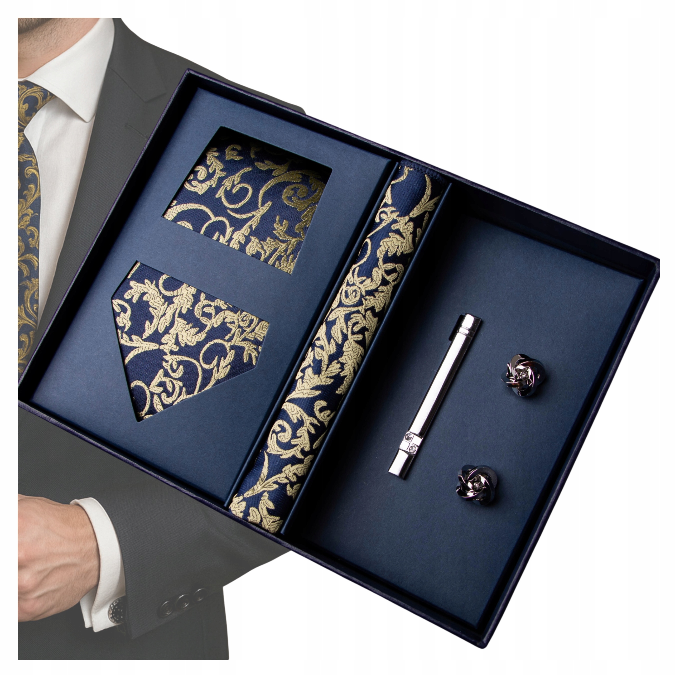 Elegantní Pánský Set Kravata Sponky Dárek Kabelka Bonus