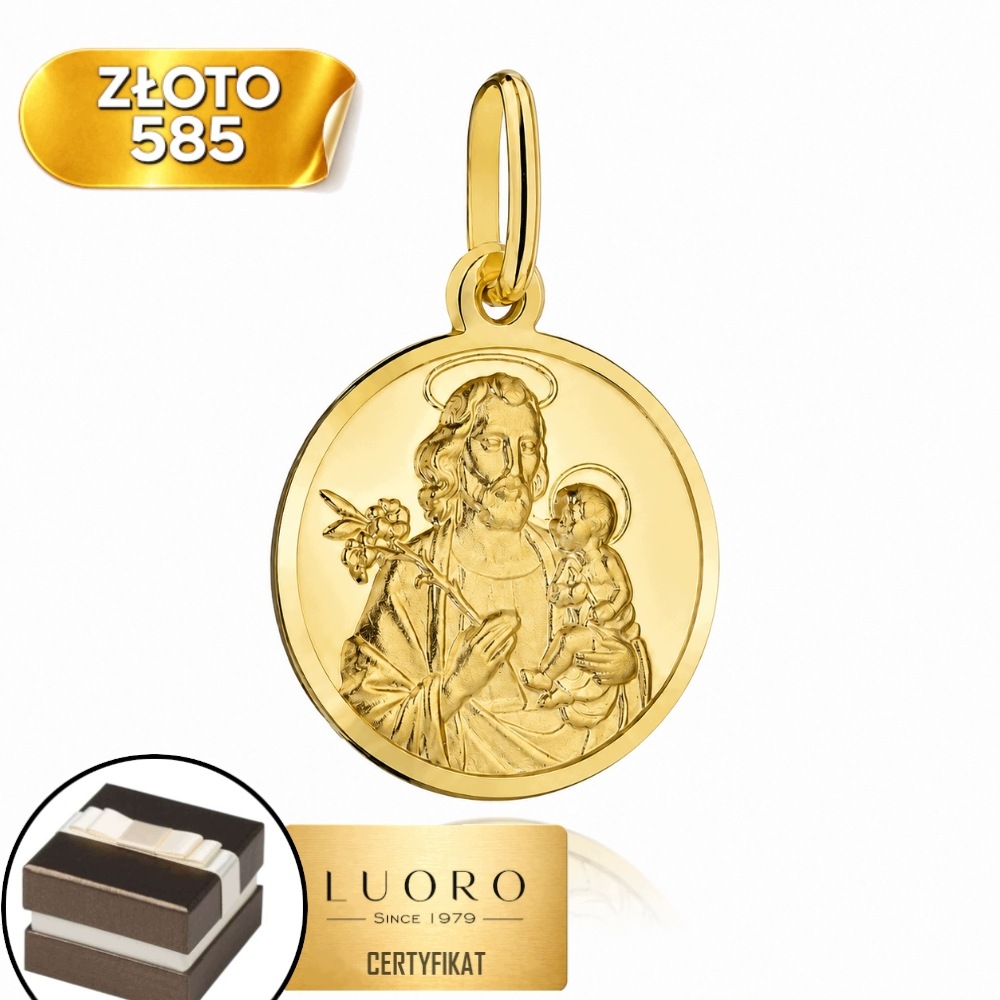 Zlatý Medailon 585 14K Svatý Josef Žluté Zlato 24,5 MM Elegantní