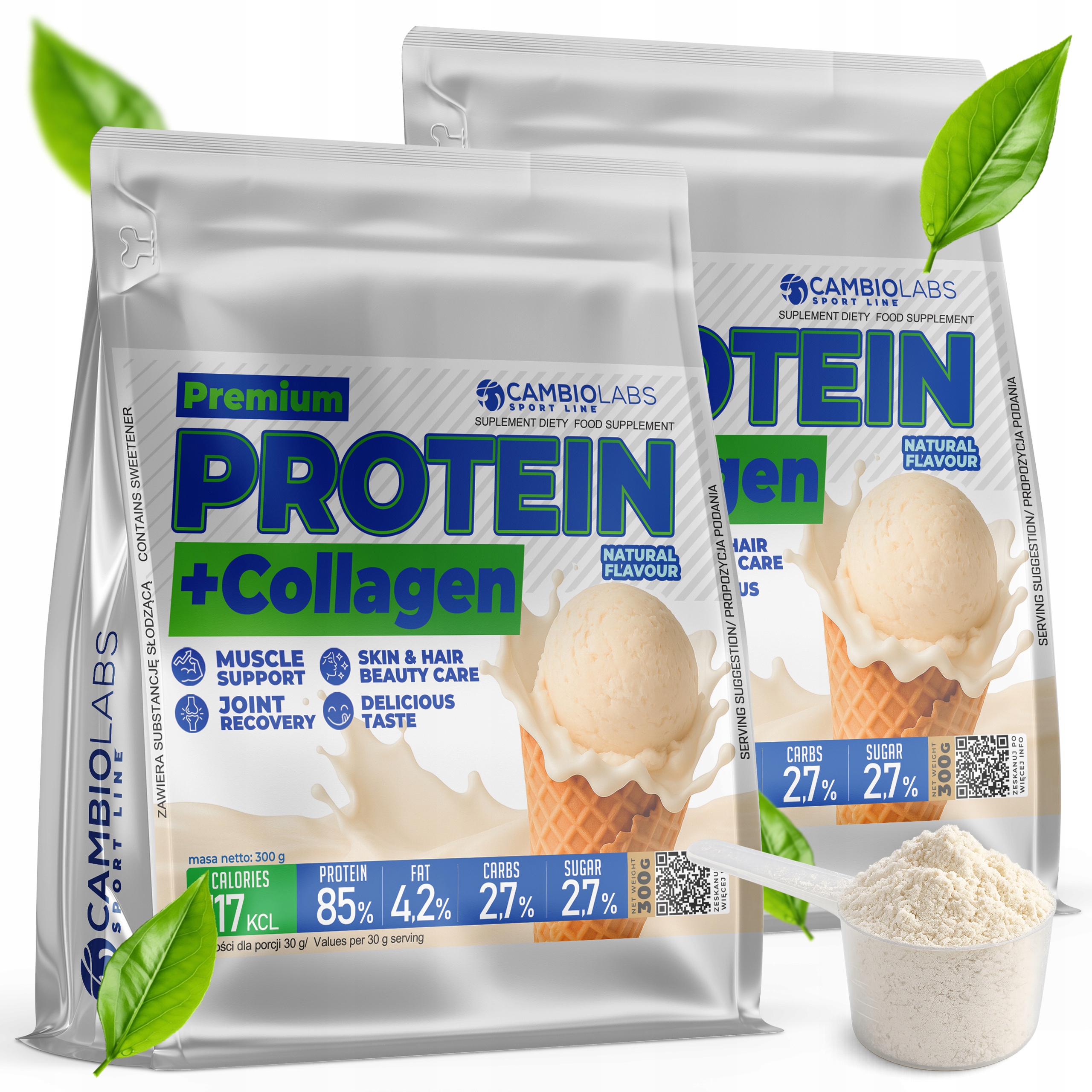 Protein bez cukru s hovězím kolagenem Wpc, přírodní, bez přísad bez lepku
