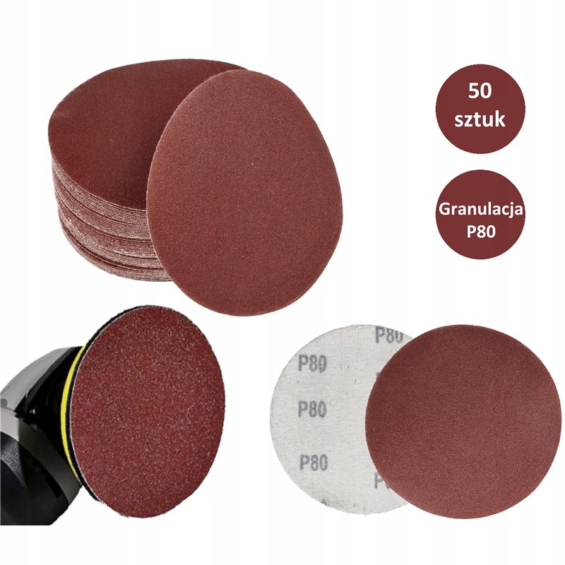 Papier Ścierny 125 Krążki Samoprzylepne Na Rzep Do Szlifierki P80 X50