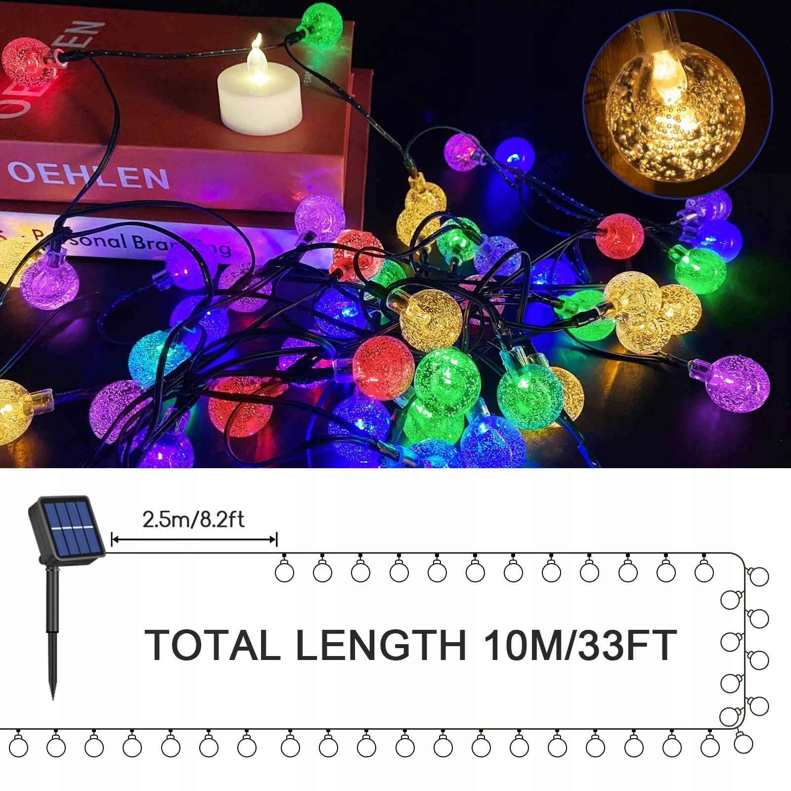 JSDOIN Solarna Girlanda 75M 50LED Wodoodporna na Balkon Ogród 8 Trybów — miniatura 2