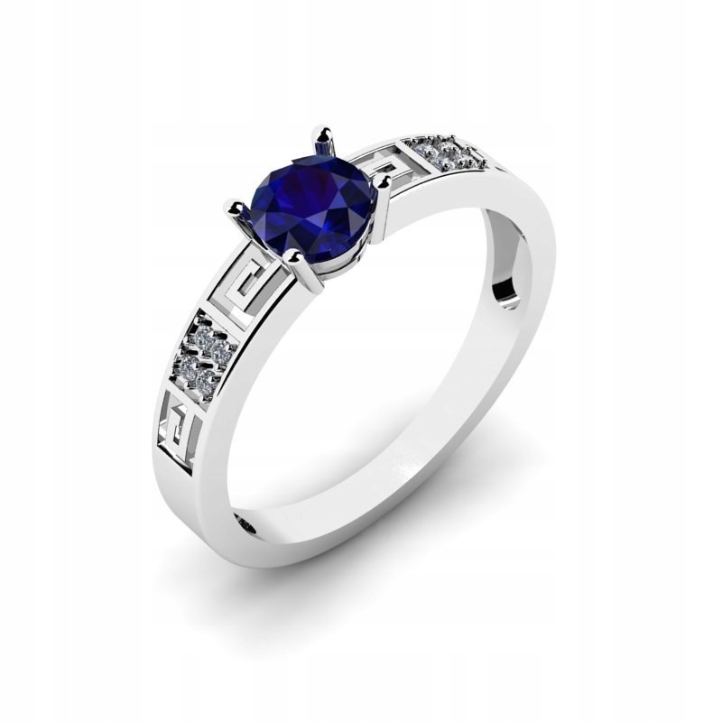 

Pierścionek Z Białego Złota Wzór Grecki Z Szafirem