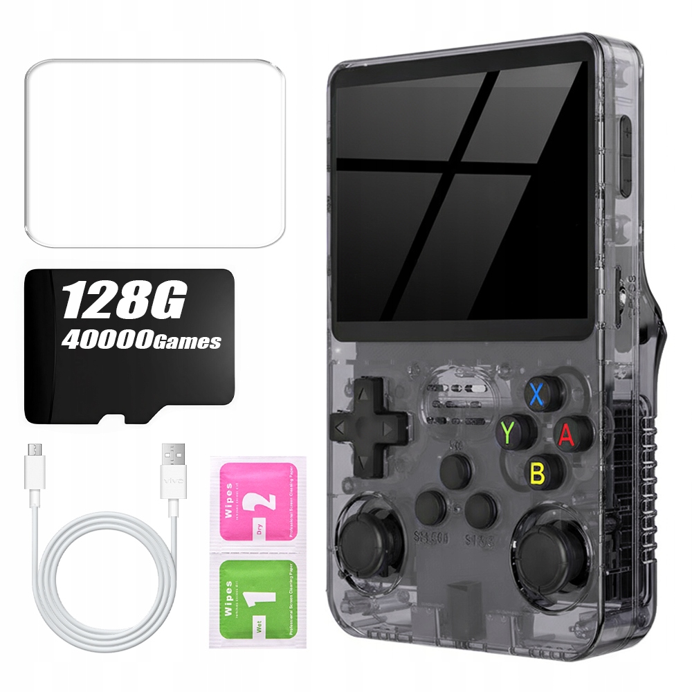 Retro Konsola 40000 Gier R36S Mini Przenośna Konsola Do Gier 128GB Czarna
