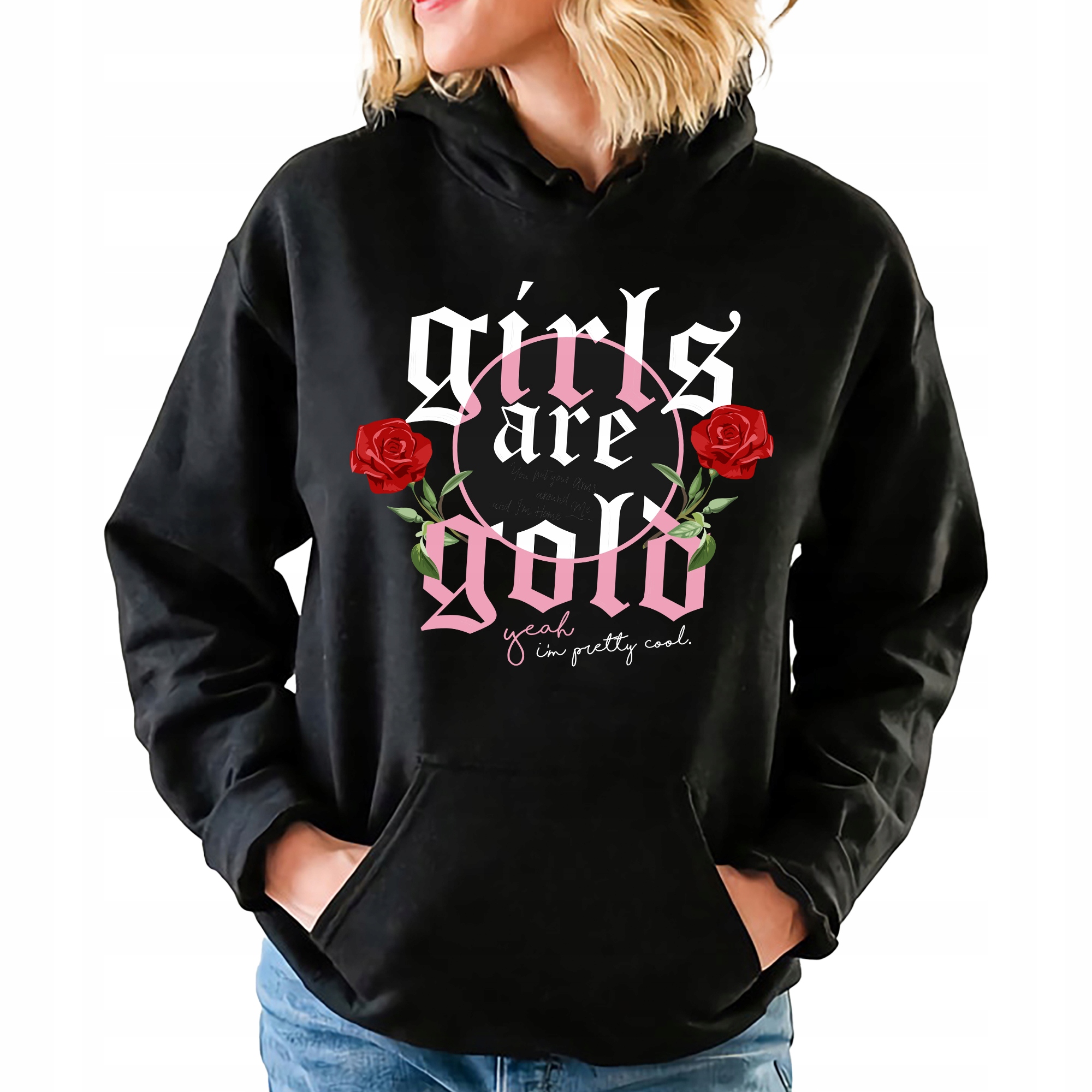 Mikina S Kapucí Černá Girls Are Gold Dárek Moda Streetwear Vel L