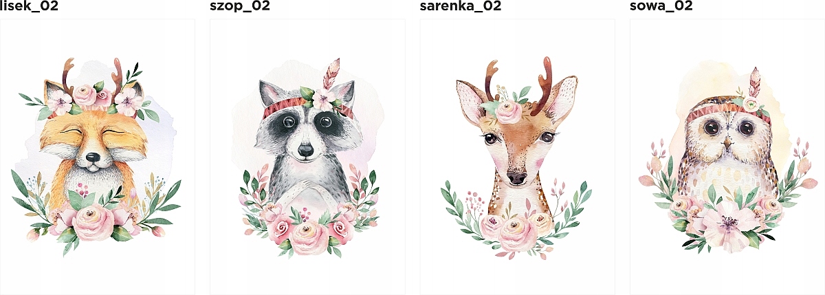 Zestaw 3 plakaty sarenka lisek sowa boho wzory A4 Bohater Inny