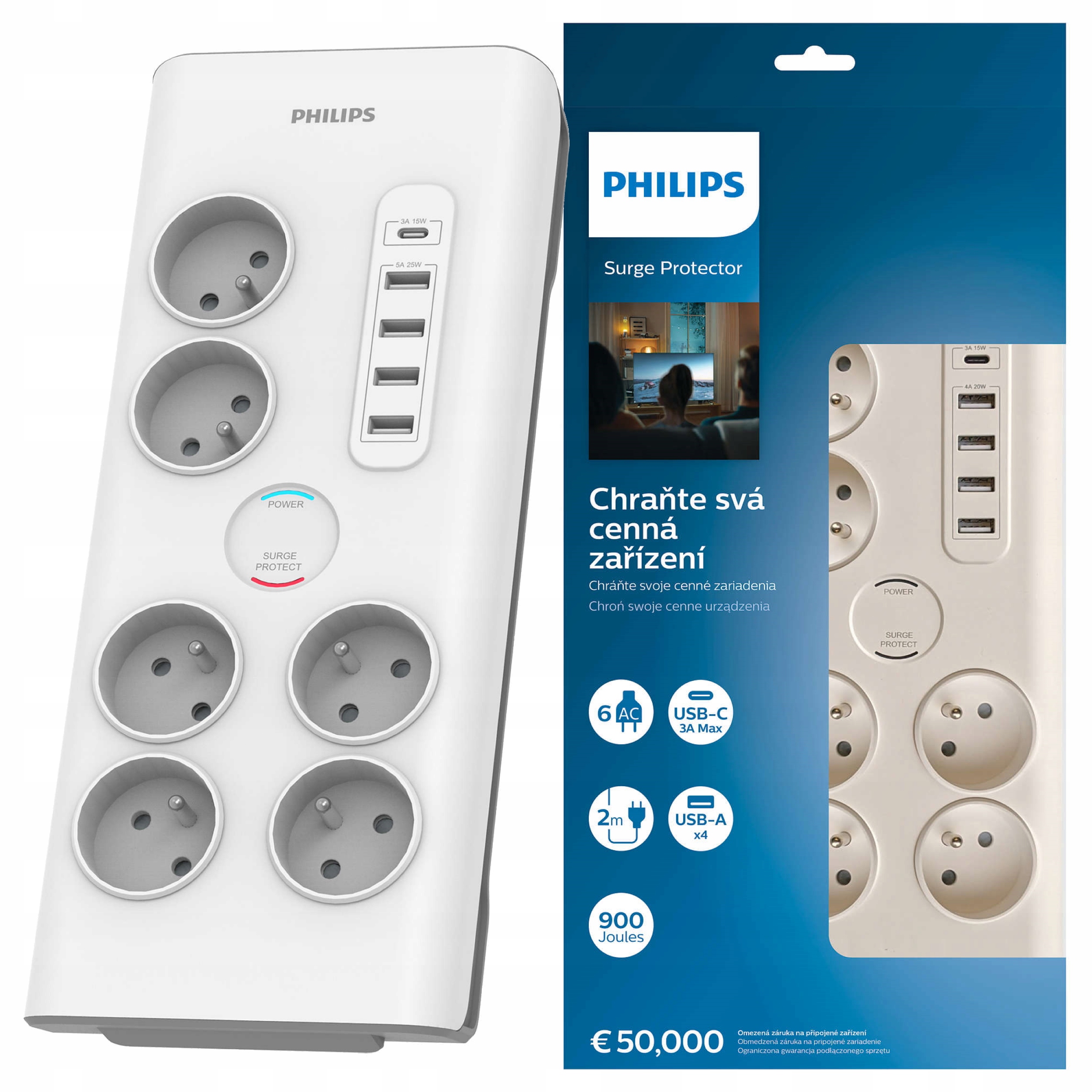

Listwa zasilająca Philips 2m 6 gniazd Usb A i C