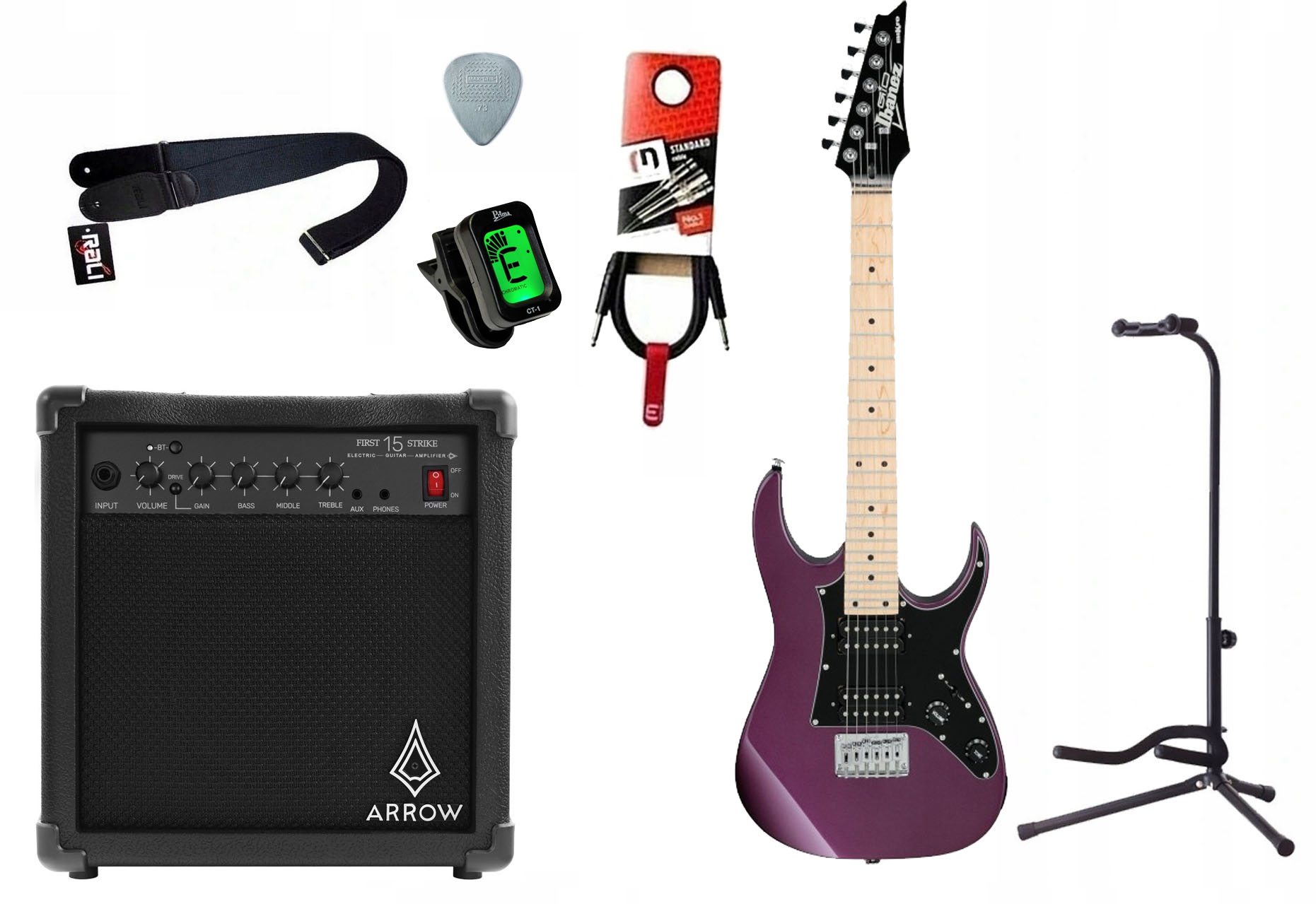 Elektrická kytara Ibanez GRGM21M-MPL 15W kabelový zesilovač