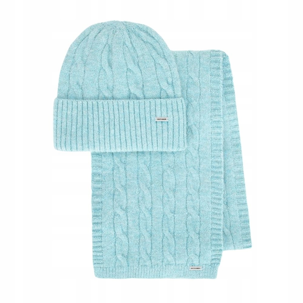 Dámská sada: čepice a šála s copánkovým vzorem Wittchen 101-SF-020-7 modrá