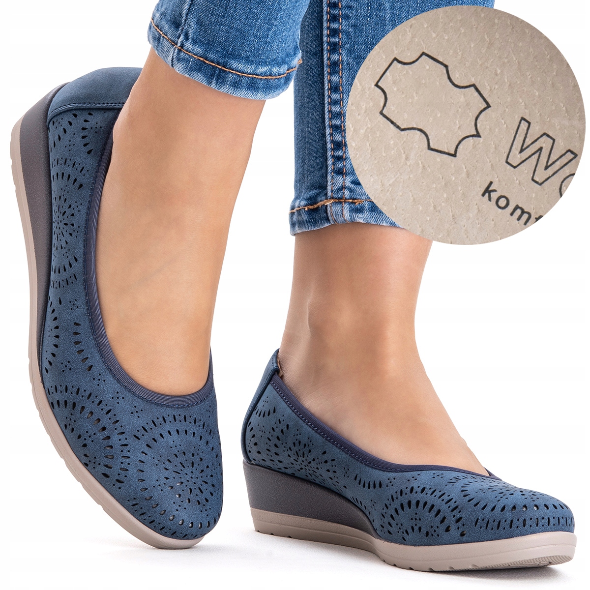 Polobotky vč. kůže, baleríny na koturnu Ažurové, stabilní, lehké Wojtyłko 37