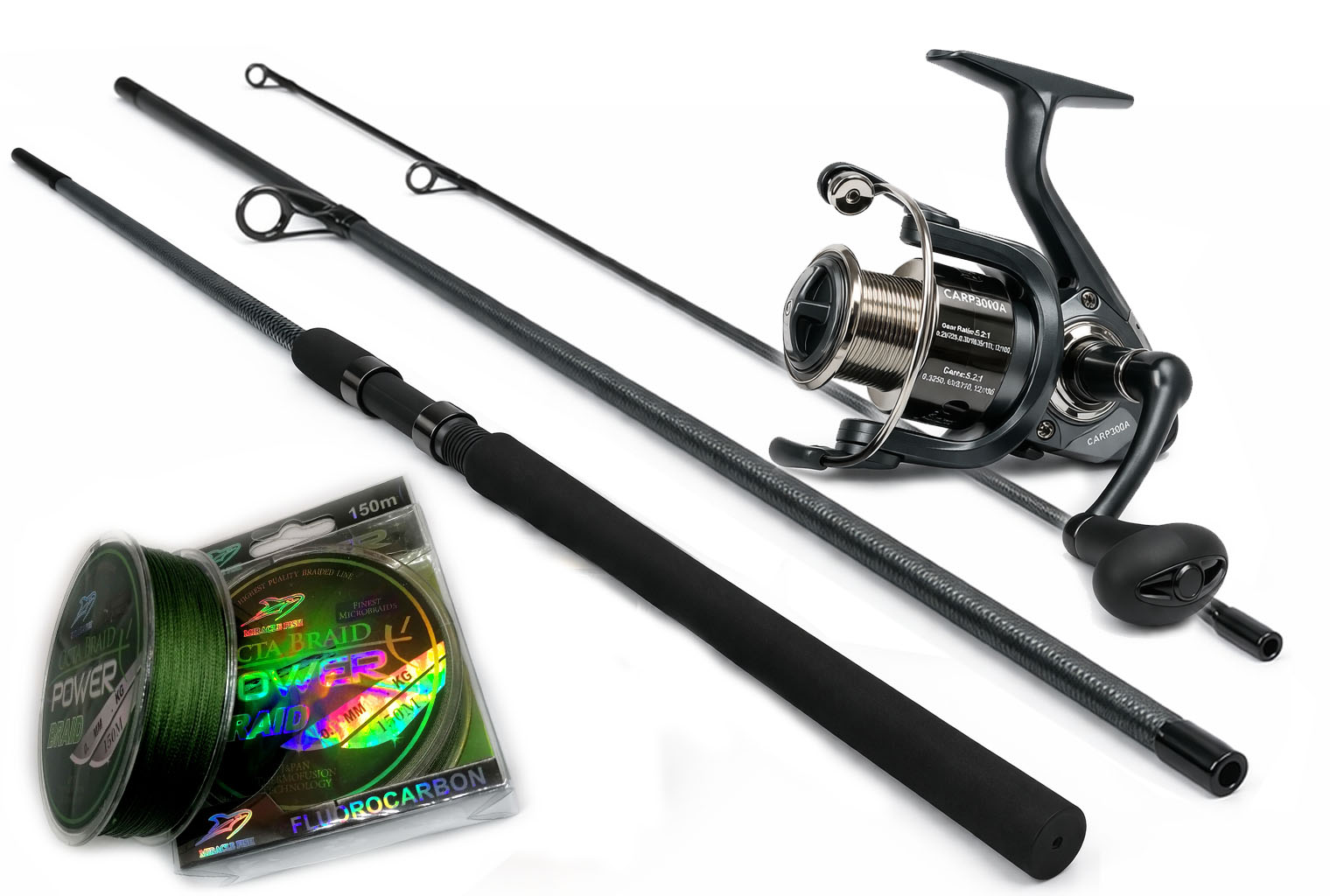 Rybářský Set Fino Kołowrotek 3000 volný chod Šňůra x4 Karp Sum