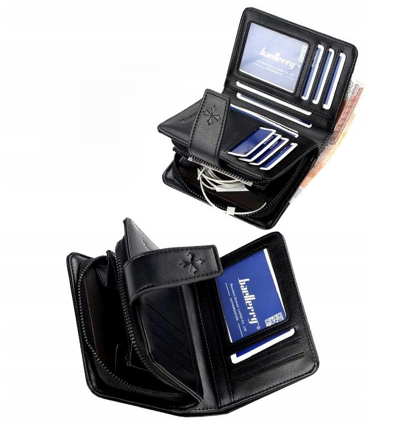 PORTFEL ELEGANCKI SKÓRZANY ZATRZASK CZARNY SKÓRA Materiał dominujący inny