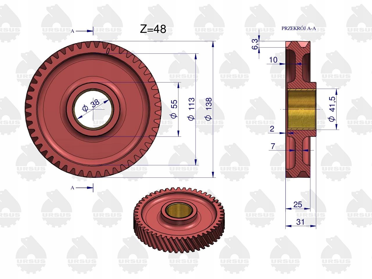 Koło zębate pośrednie rozrządu C-330 ORYGINAŁ URSUS 50002060 Numer katalogowy części 42040110U