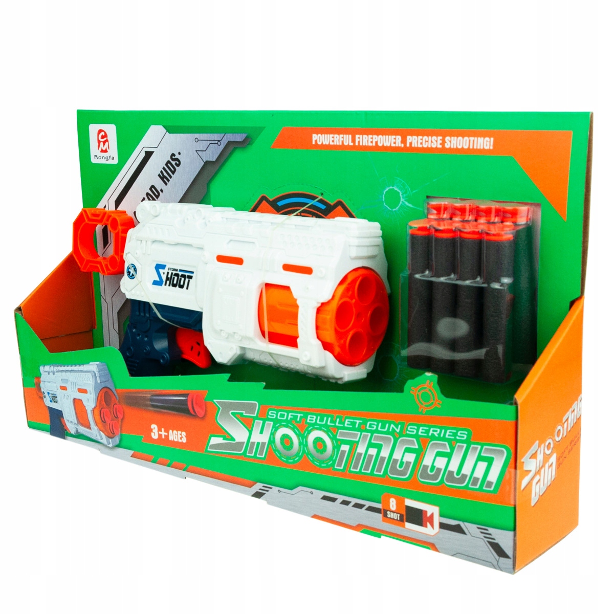 PISTOLET WYRZUTNIA STRZAŁEK NA PIANKOWE STRZAŁKI + 8 NABOI NABOJE NERF Efekty brak