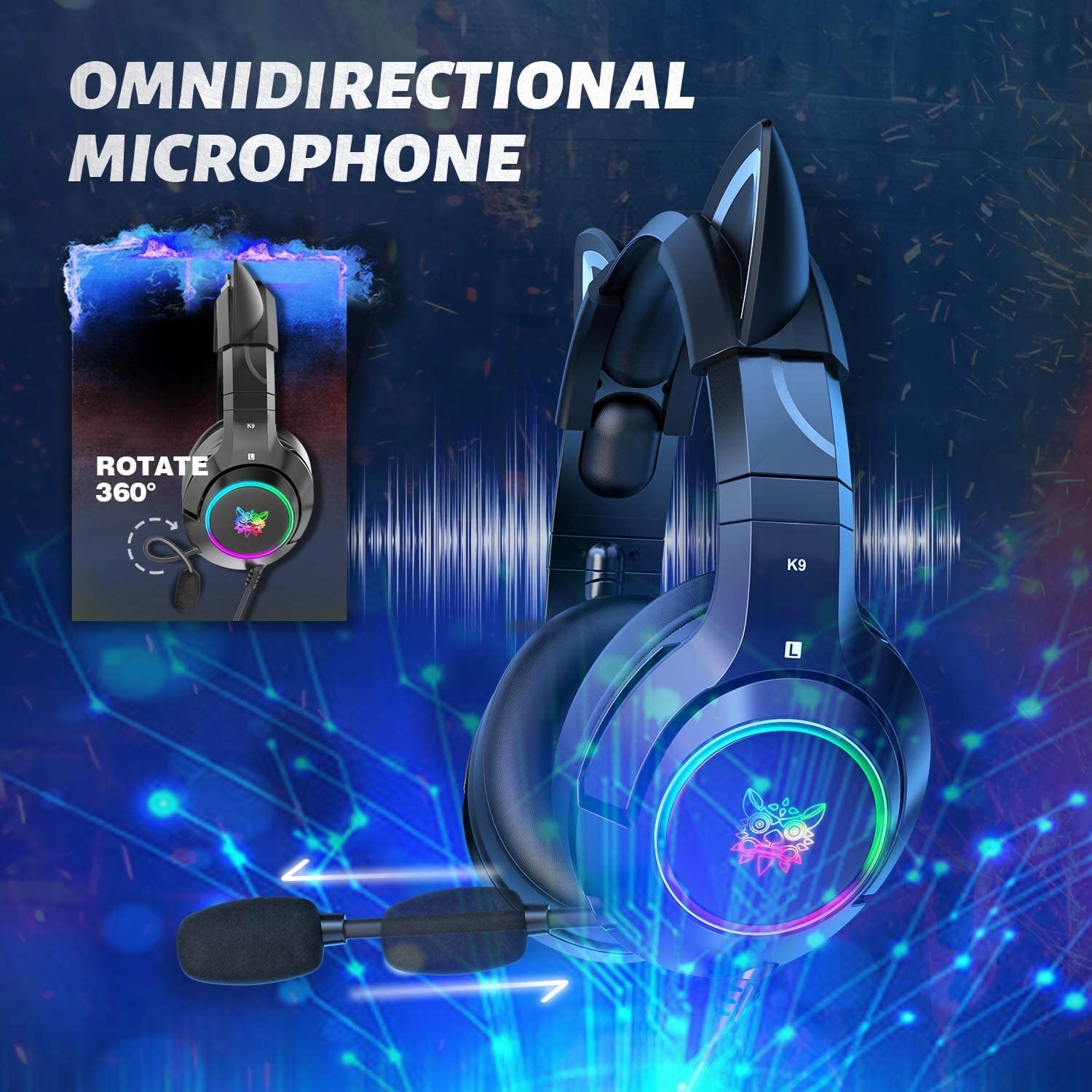 PHNIXGAM Słuchawki Gamingowe Dla PS4 PS5 Xbox PC RGB Surround Czarne — miniatura 4