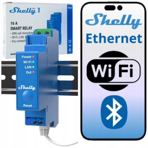 Shelly Pro 1 V1 – Din relé so suchým kontaktom, Wi-Fi a Lan pripojenie, pre rozvodné skrine