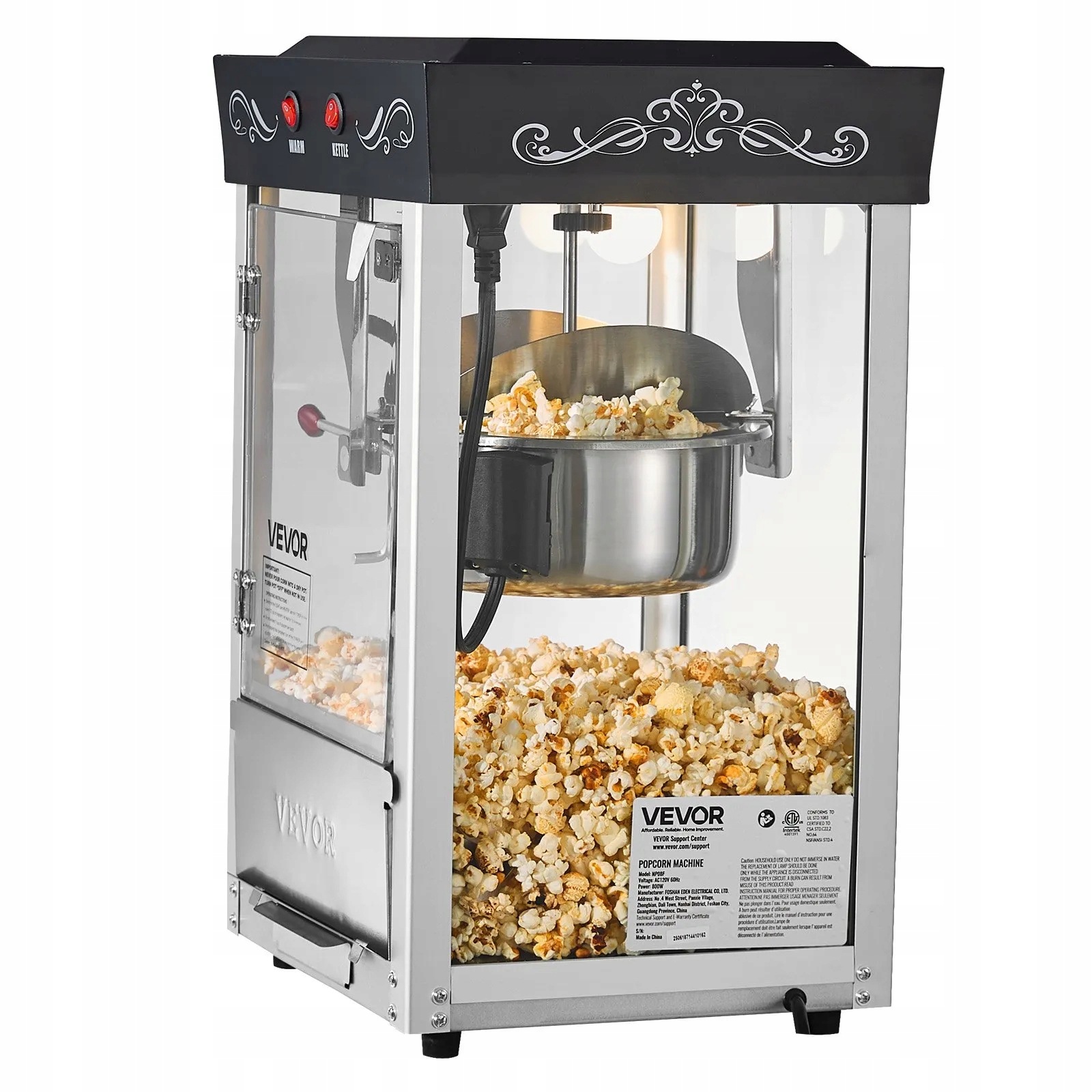 Stroj na popcorn automat gastronomie zařízení 800 W ocel černý premium