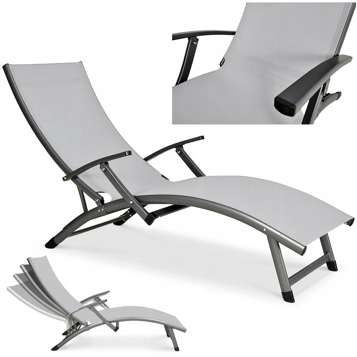 Leżak Ogrodowy Plażowy Składany Relax na Basen Ogród Mocny Szary