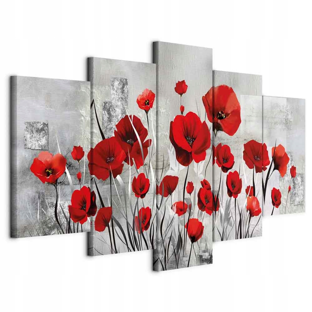 Obraz 5 Částí Triptych Červené Máky Květiny Příroda Louka Do Obývacího Pokoje 200x100