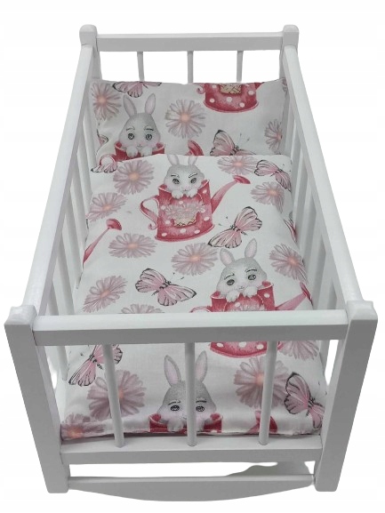 KOŁYSKA DLA LALEK BIAŁA DREWNIANA + POŚCIEL 3el