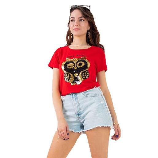 

04HCK Red Czerwony Damski T-shirt Uniwersalny