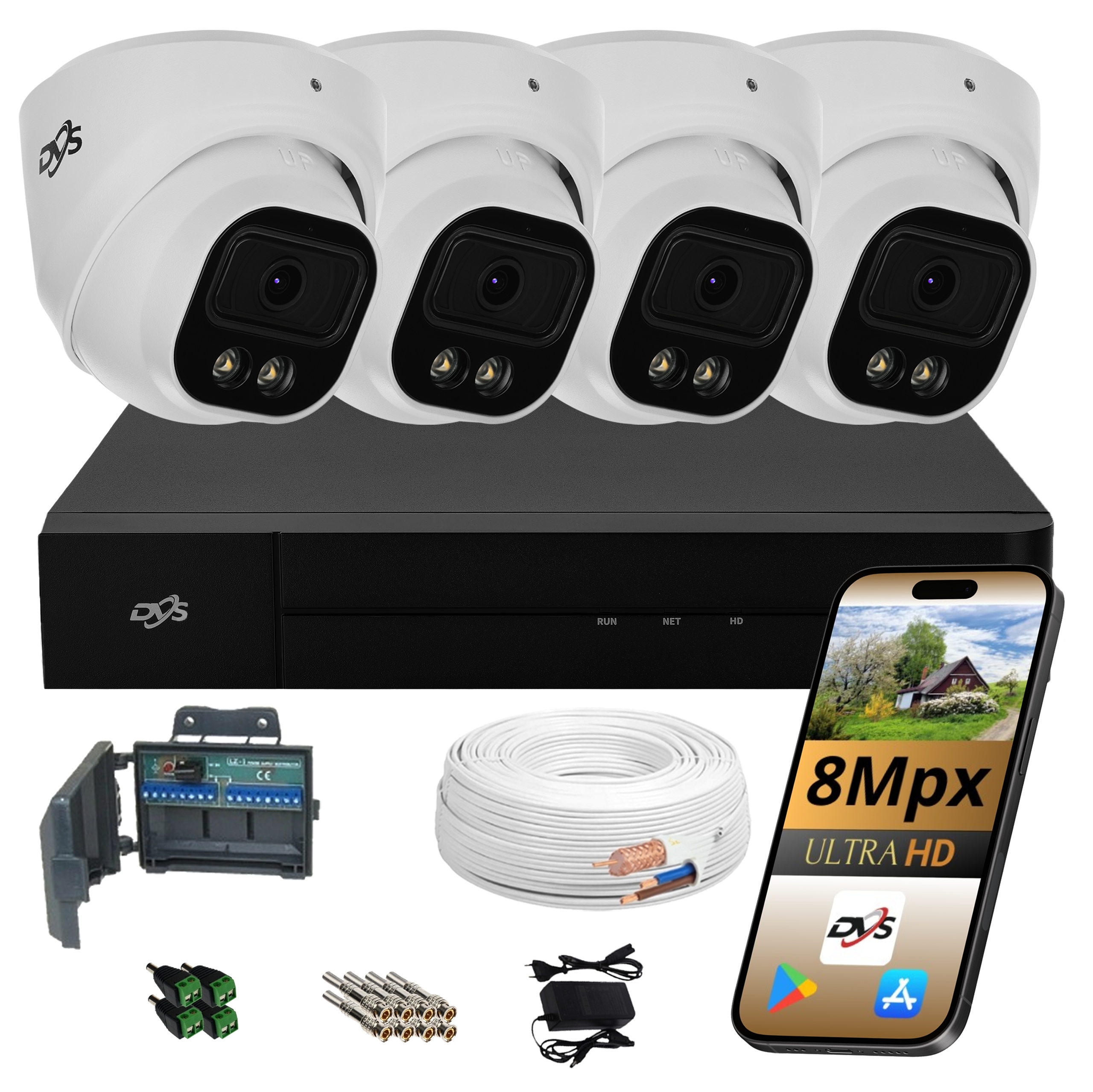 Set Kamer Pro Monitorování 4x Venkovní Kamera Analogová Kopule 8Mpx Dvs