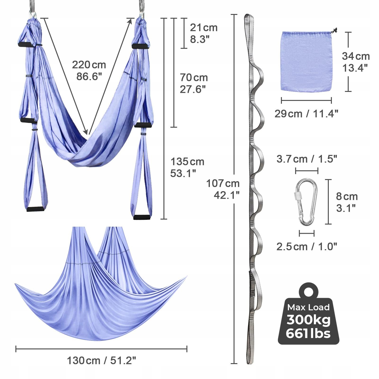 LEOGREEN Hamak Antygrawitacyjna Huśtawka Pilates Nylon 300kg Fioletowy — miniatura 6