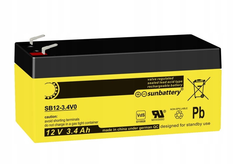 Akumulátor Agm 12V 3.4Ah faston 4.8 Sun SB12-3.4V0 Sun Battery