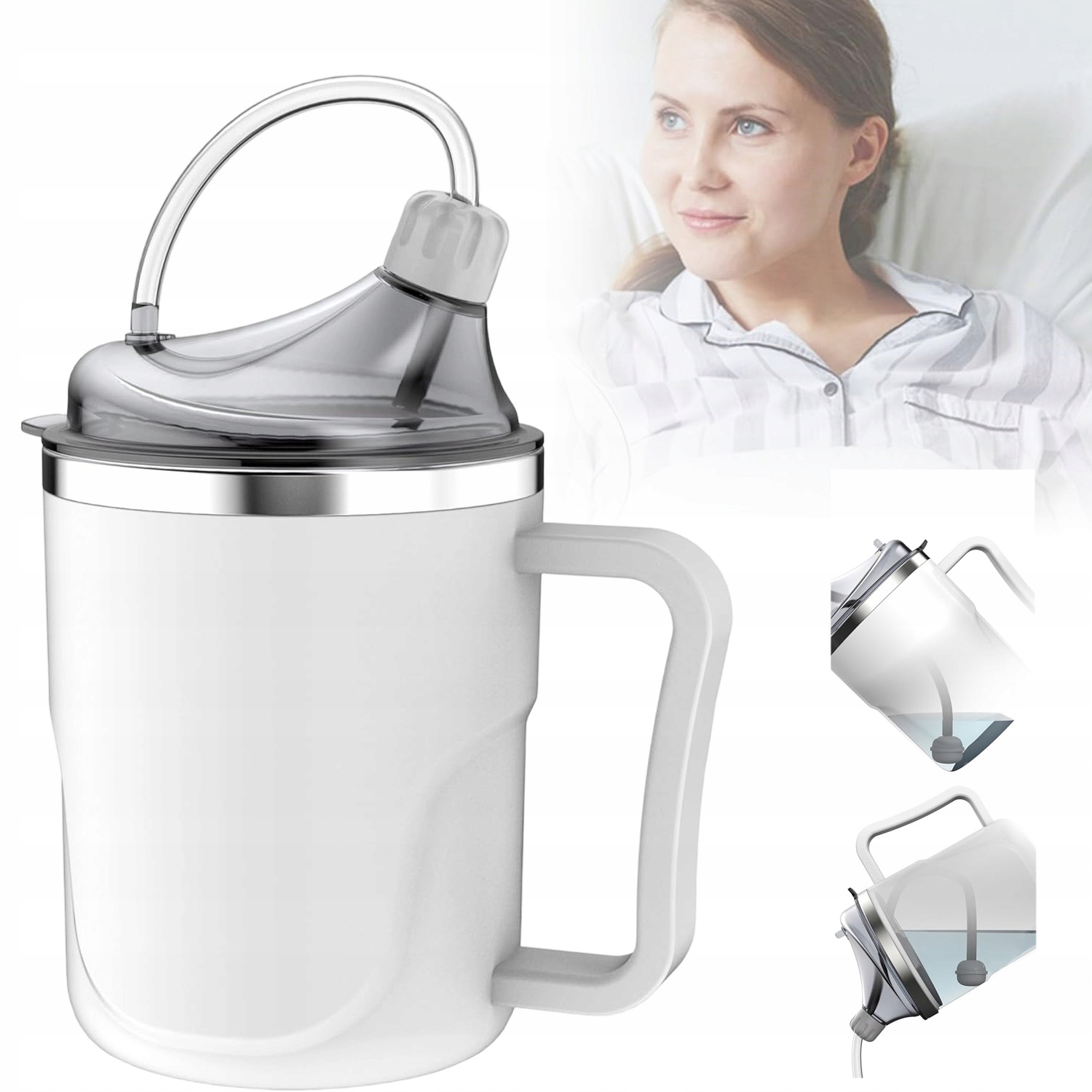 Kubek Z Ustnikiem Dziubkiem Senior Dorosły Do Picia, Wody, Mleka 3W1 400ML