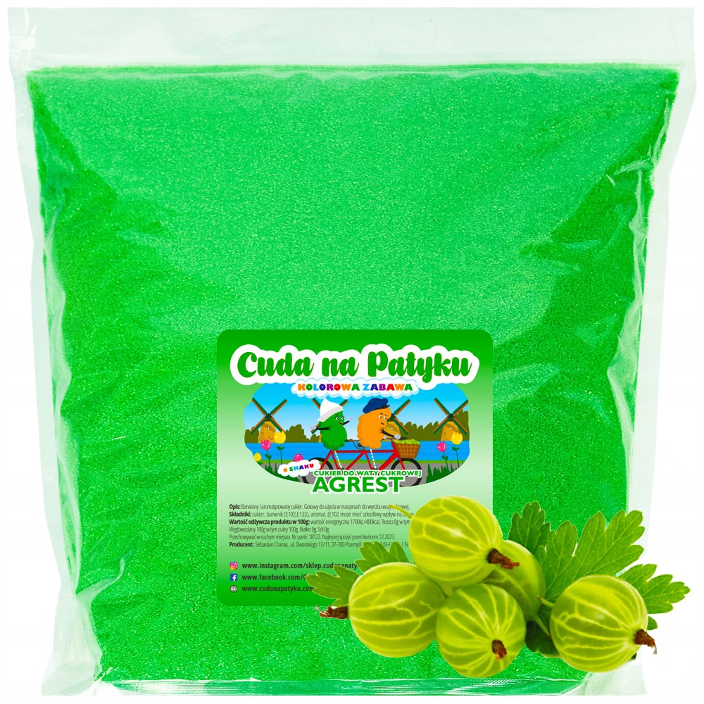 Kolorowy Cukier Do Waty Cukrowej do Maszyny Smakowy AGRESTOWY Agrest 500g