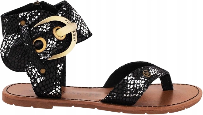 Chatawak Černé Sandály Se Zlatou Sponou A Kůží 37 J1A