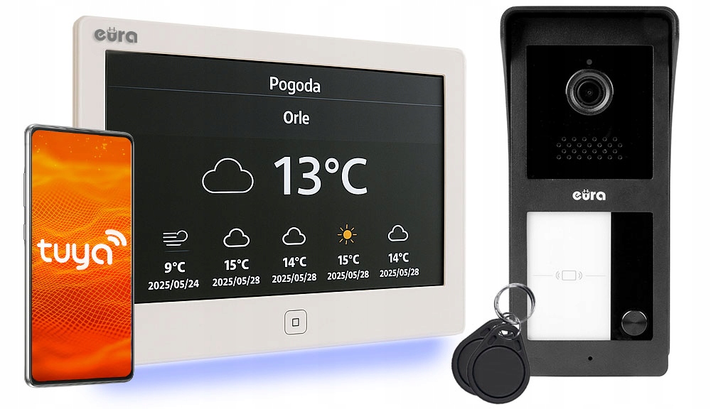 Wideodomofon Wifi 2 żyłowy breloki Furtka Brama stacja pogodowa Ambilight