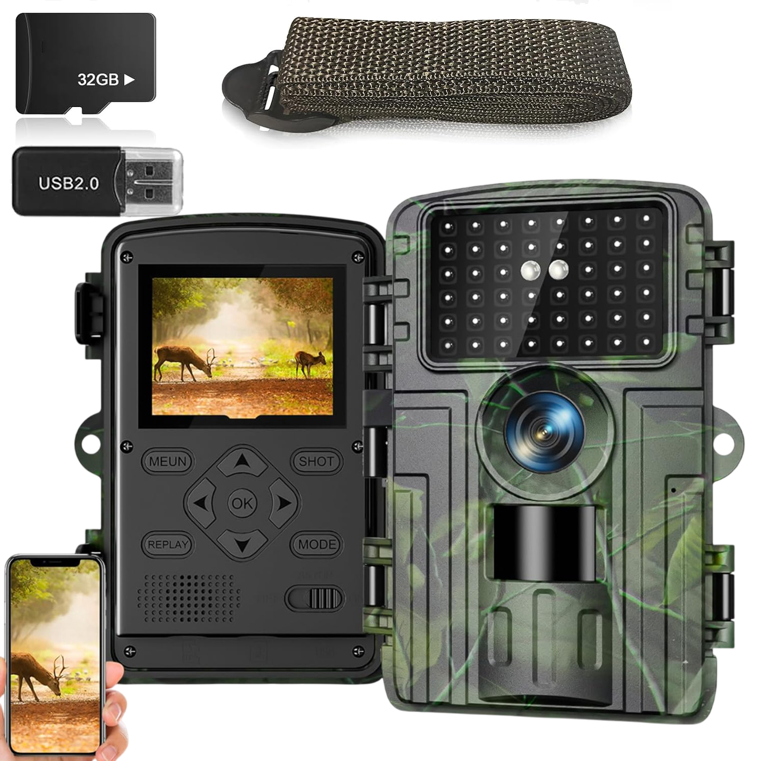 Fotopast Lesní Kamera 4K 60Mpx Ir Snímač Pohybu Wifi A Bluetooth