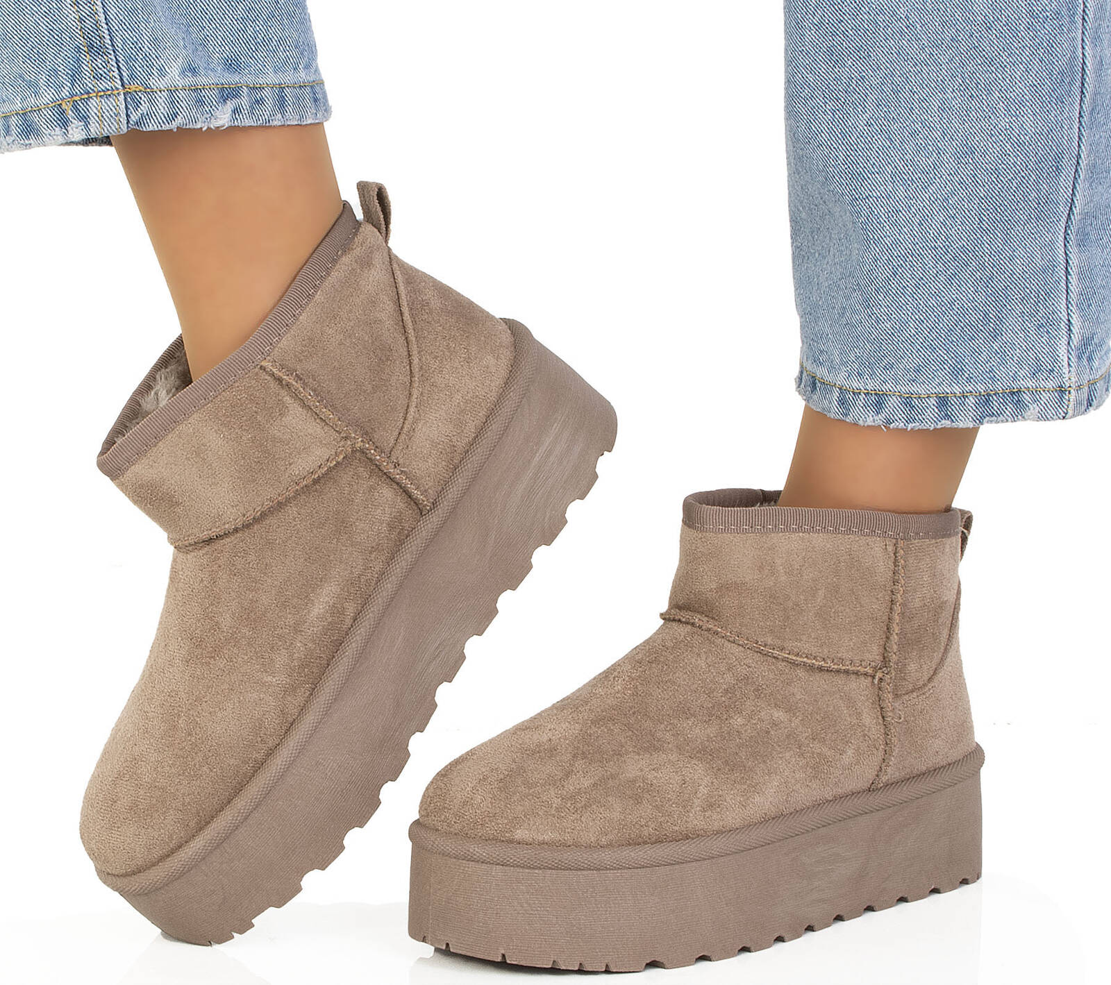 ŚNIEGOWCE BEŻOWE OCIEPLANE BOTKI PLATFORMA WSUWANE 39