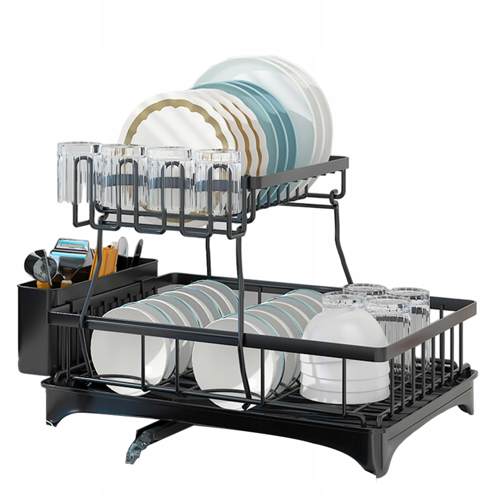 Levně Odkapávač Na Nádobí Odkapávač S Odtokem Dvouúrovňový 44x31x33 Černá