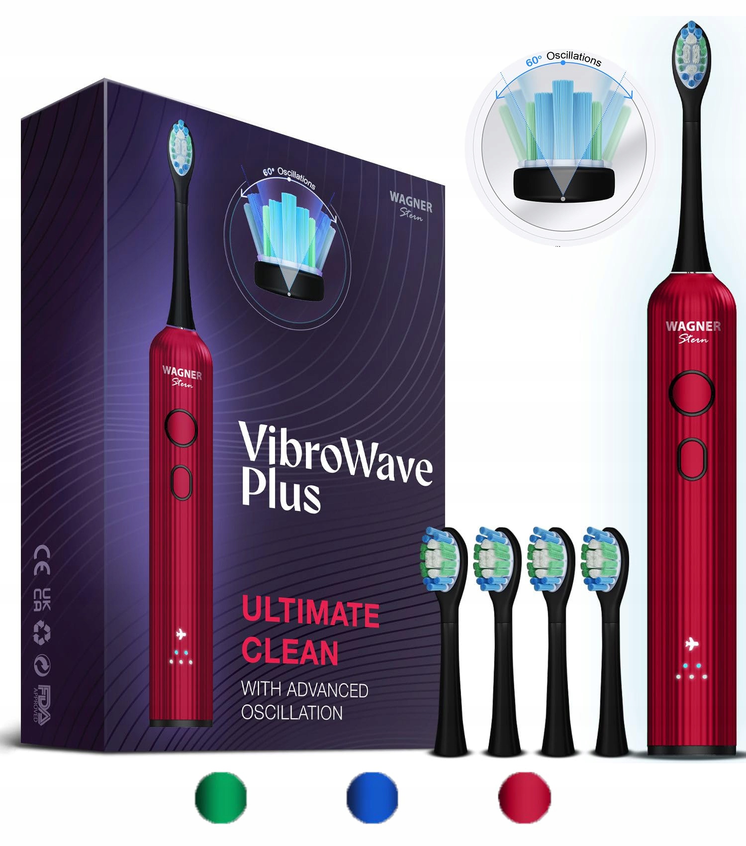 Wagner Stern VibroWave Plus Szczoteczka Soniczna 4 Główki IPX7 Niebieska