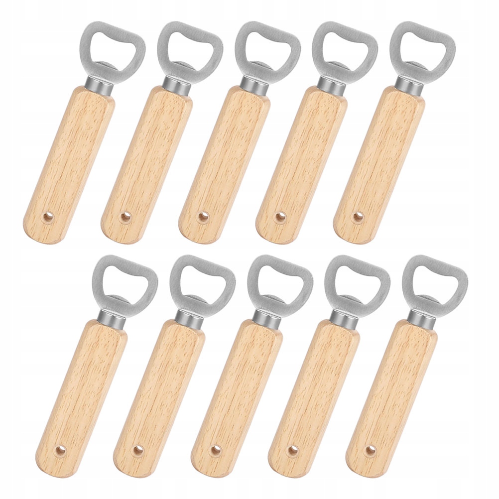 10 SZT. OTWIERACZY DO BUTELEK OTWIERACZ DO PIWA Z DREWNIANYM UCHWYTEM