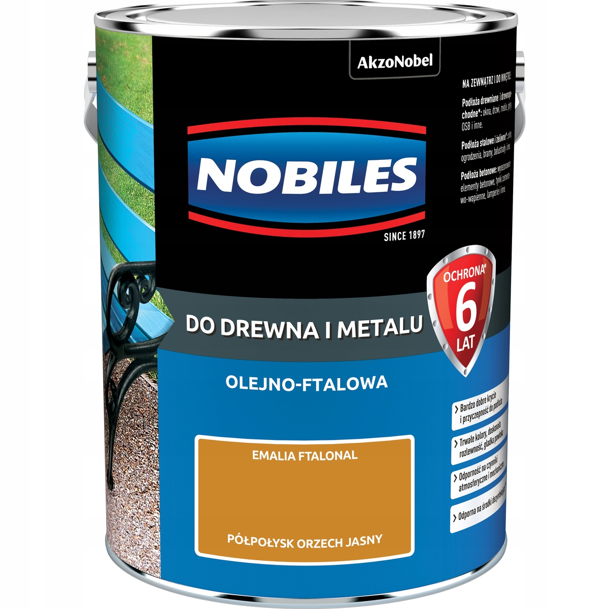 Nobiles Farba olejna ftalowa Ftalonal do drewna metalu Orzechowa Jasna 5L