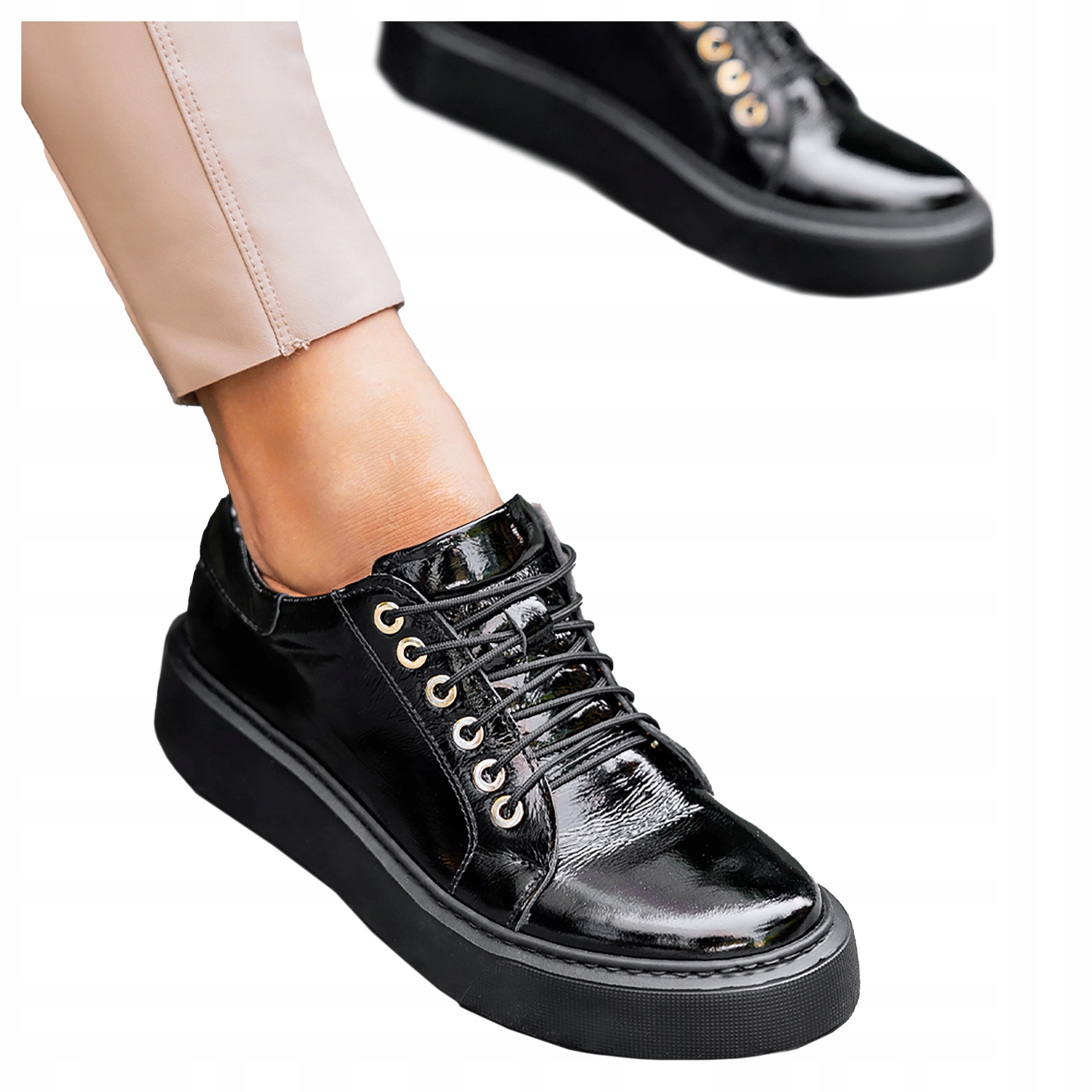 Černé kožené sportovní tenisky Creepersy Šněrovací Polský Výrobek vel. 36