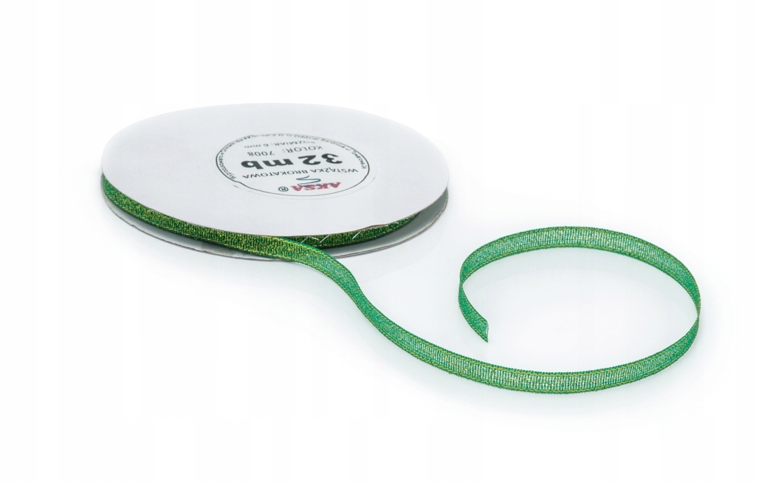 Wstążka Brokatowa Zielona 6MM 32M