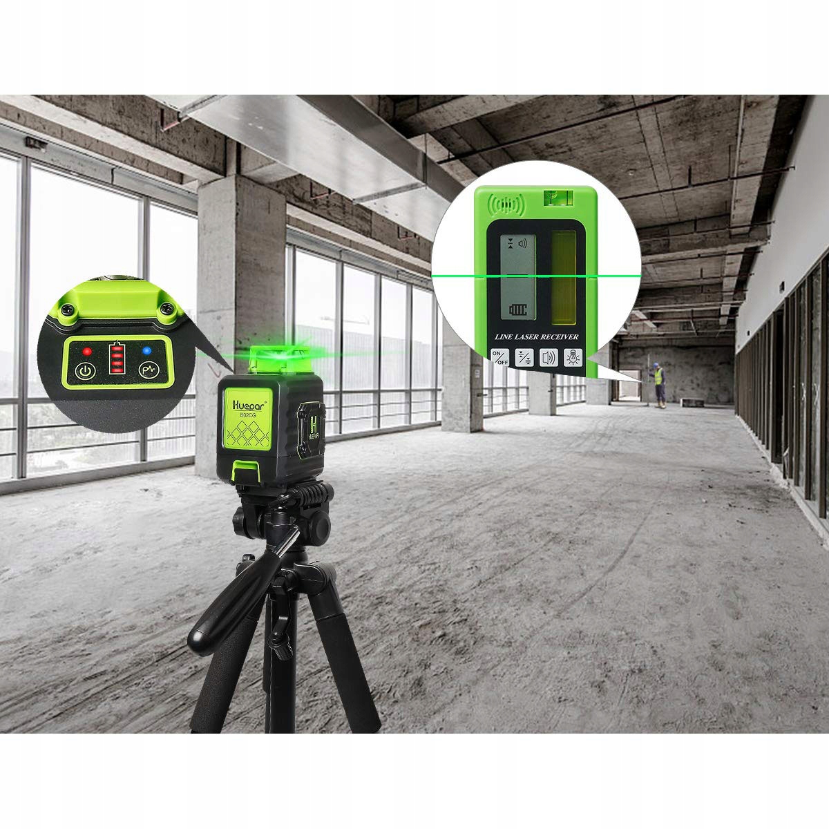 POZIOMICA LASEROWA 360+PUDEŁKO Z TWARDEGO PLASTIKU Maksymalny zasięg pracy 25 m