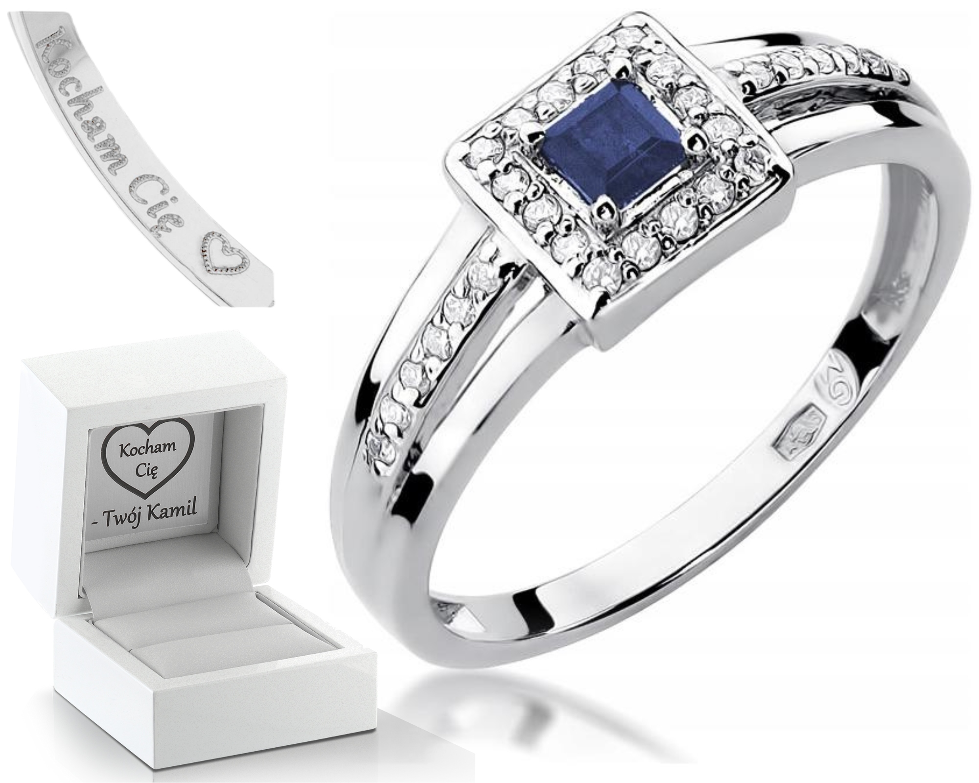 Zlatý Prstýnek Briliantový Safír Bílé Zlato 585