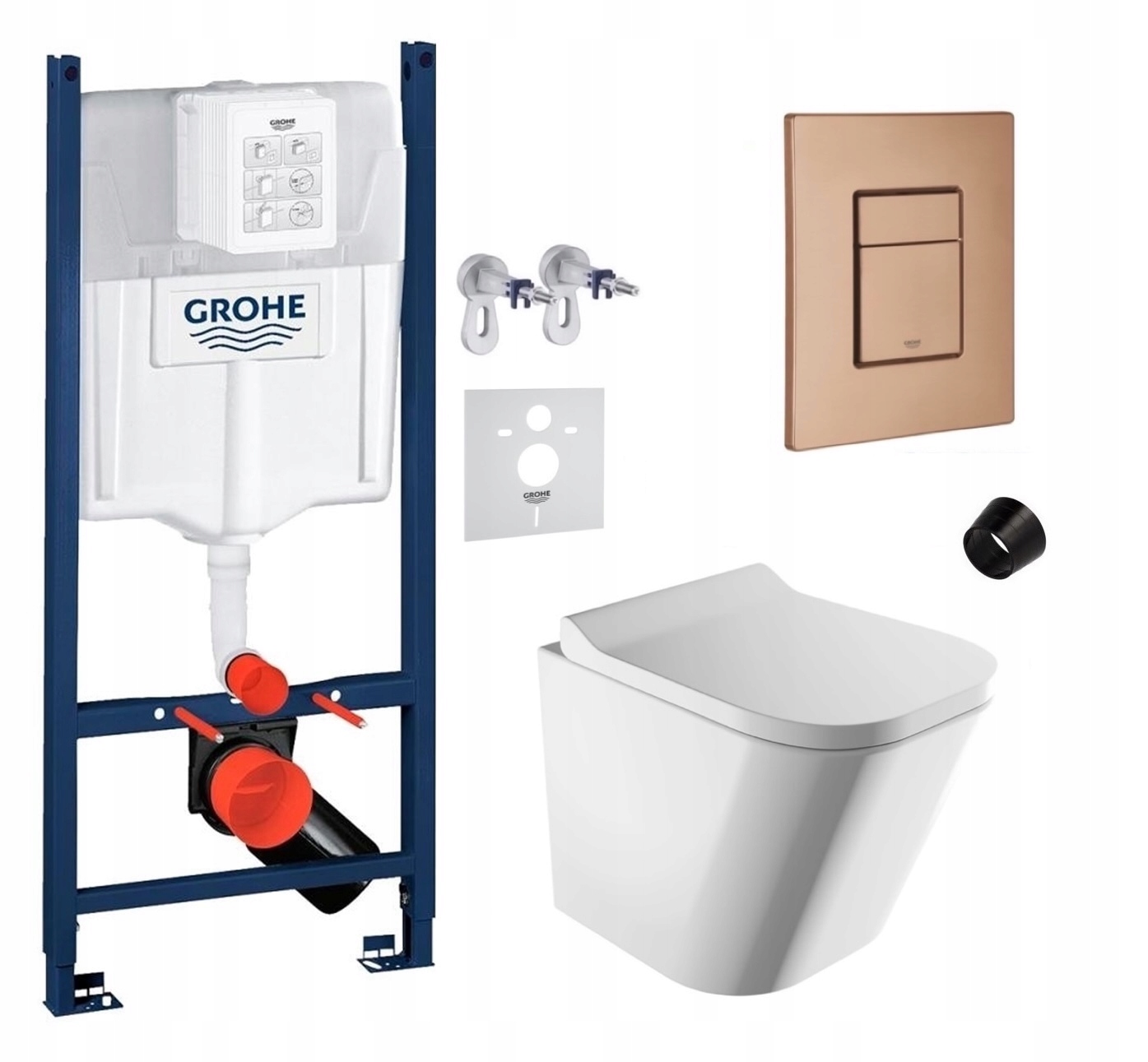 Wc sada Grohe s Wc misou Fontana a tlačidlom, brúsená meď Fresh