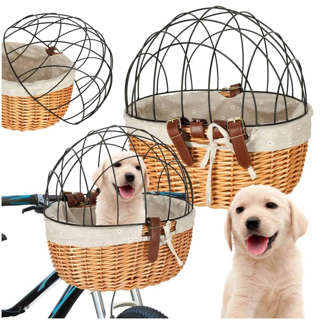 Koszyk wiklinowy Rallex na rower z kratką metalową transporter dla kota psa
