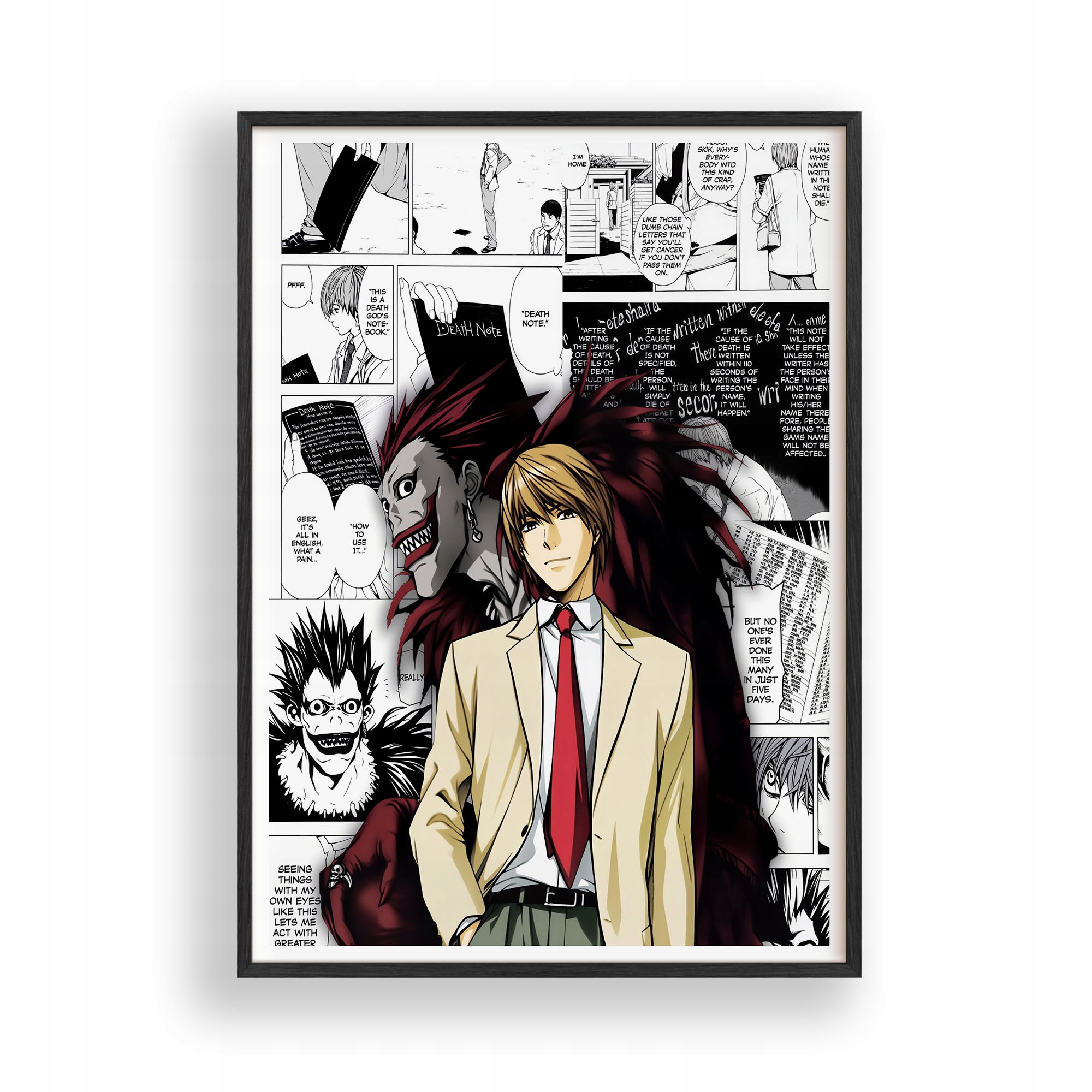 Obraz Death Note Light Yagami Manga Plakát Rámeček Dřevěný Černý 30x42 cm