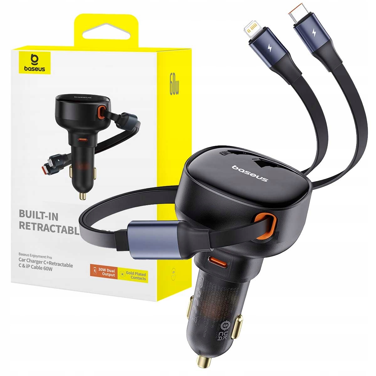 BASEUS SZYBKA ŁADOWARKA SAMOCHODOWA USB-C z KABLEM USB-C/Lightning 60W