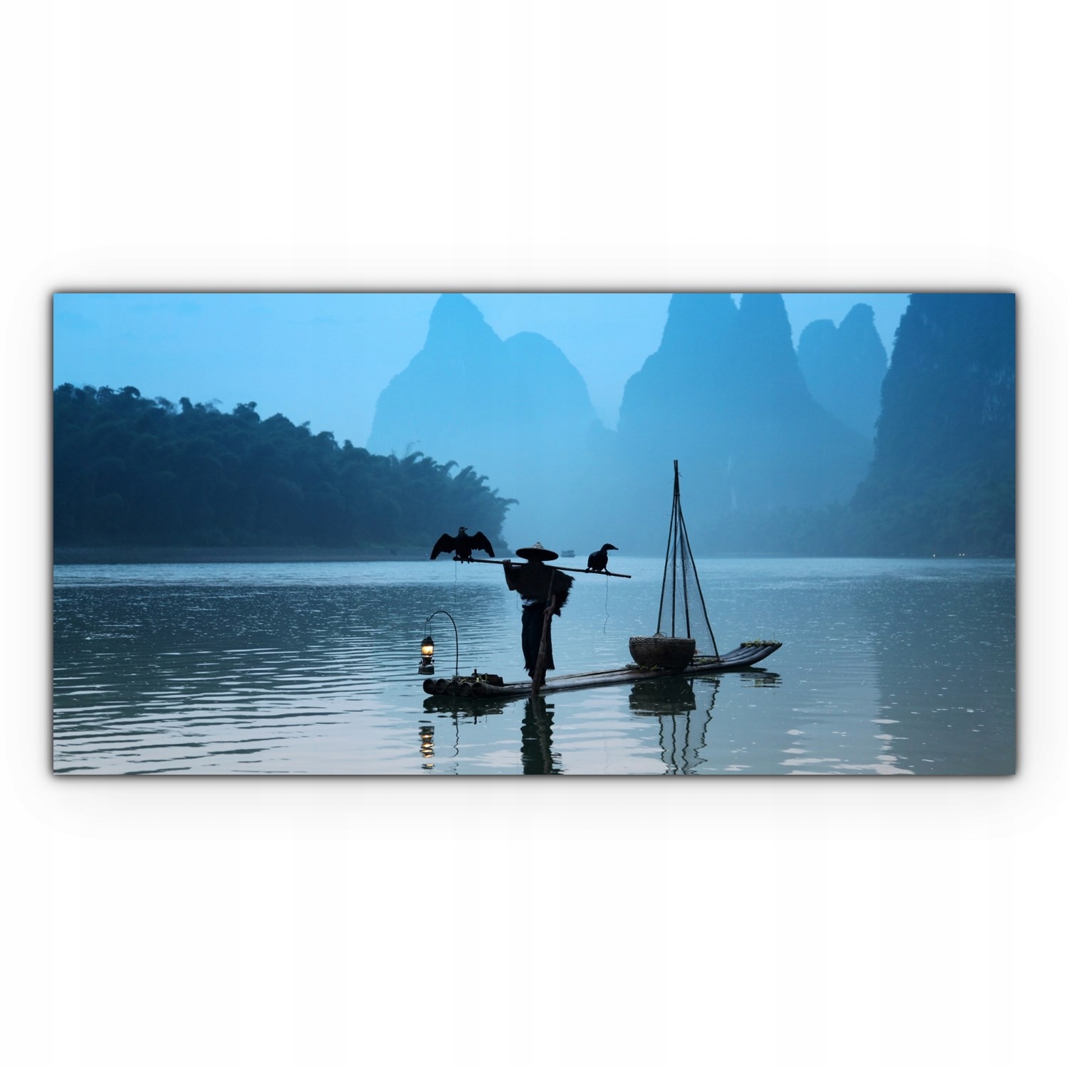 

Obraz płótno z foto 100x50 Rybak Kormorany Ptaki