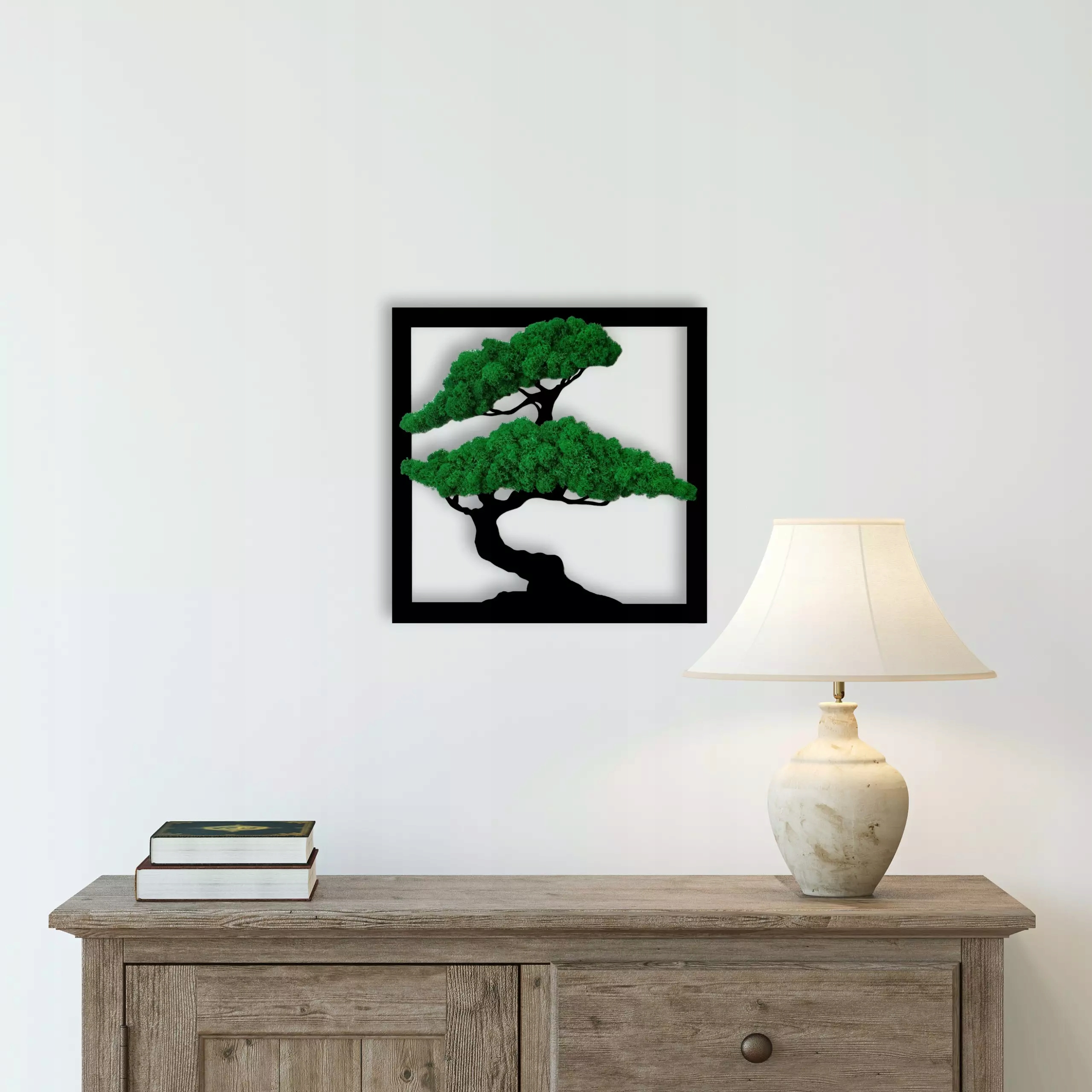 Obraz Drzewo Bonsai ciemny mech kwadrat 40cm Kolor czarny