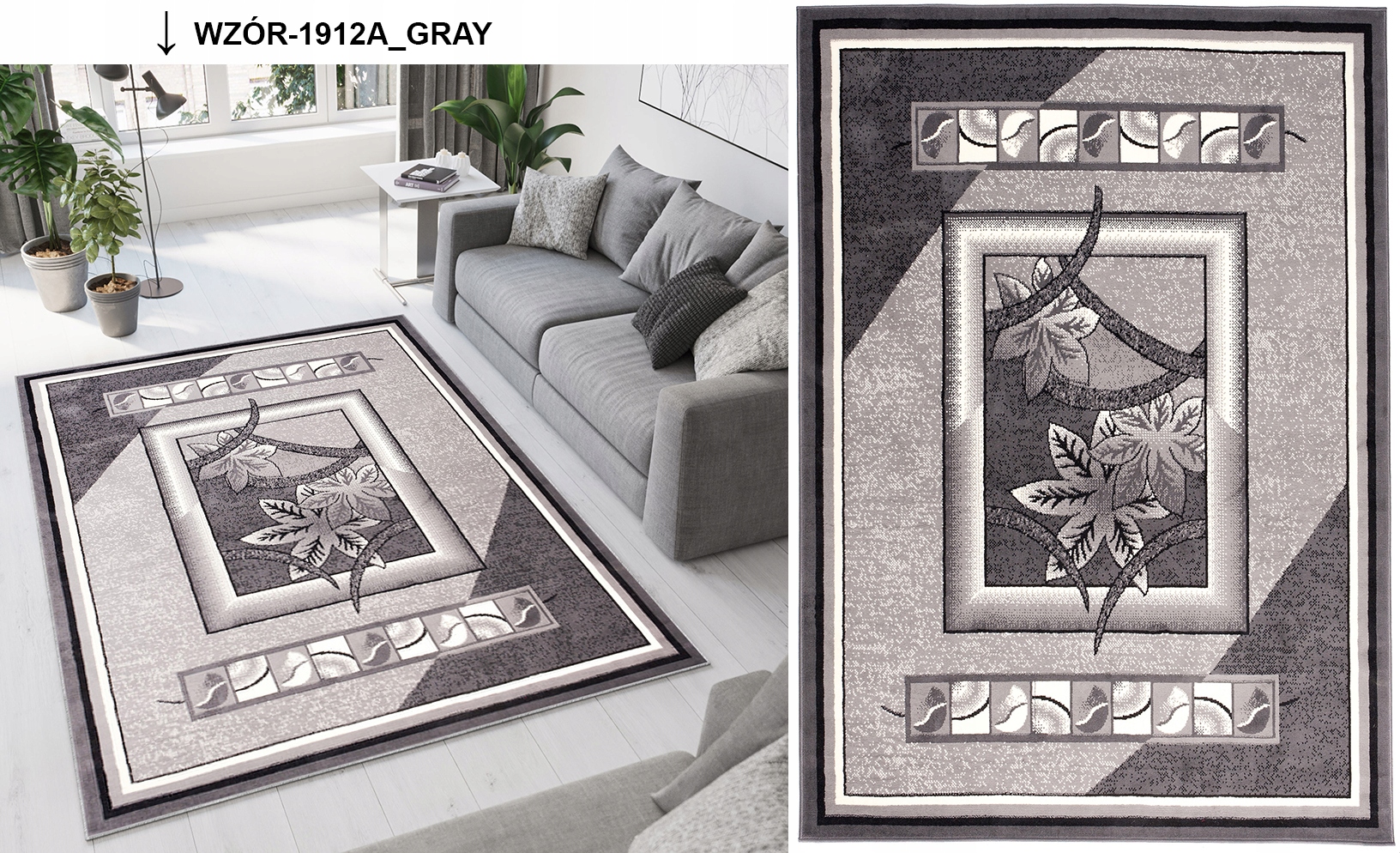 DYWAN 100% PP 200x300 DYWANY BCF KOLOR SZARY Grubość 8 mm